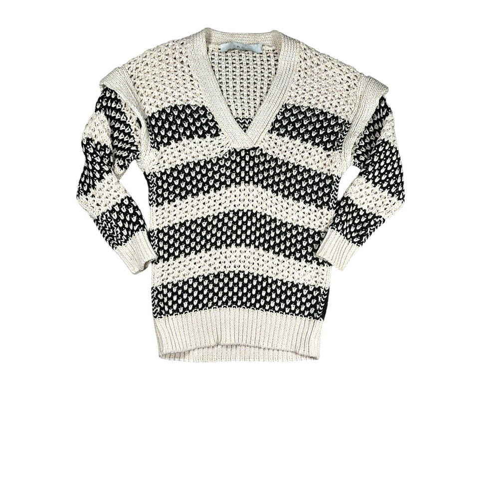 IRO Black & White Open Weave V-Neck Sweater - Picture 4 of 10